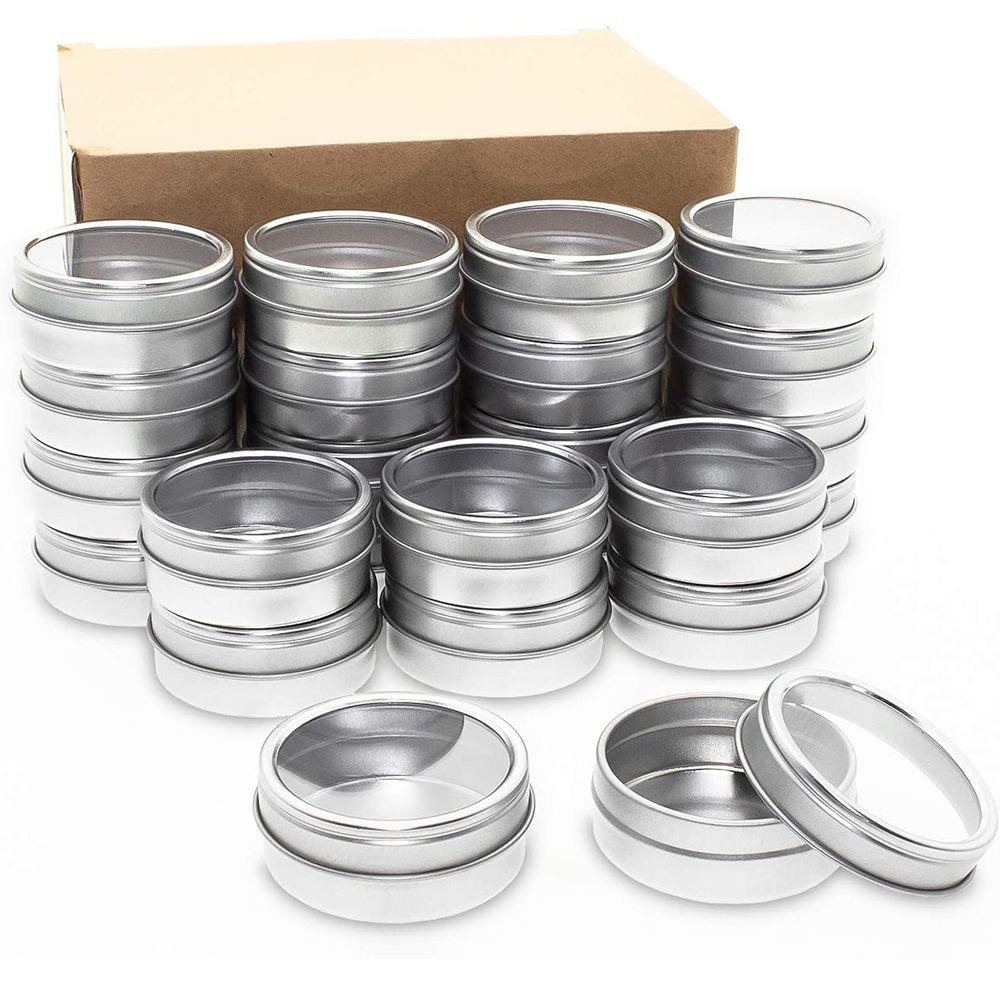 Metal Tin Cans Round Tin Containers Empty Tin Cans with Clear Top Lid Spice Tin for Kitchen Office Candles Candies and Gifts Holding