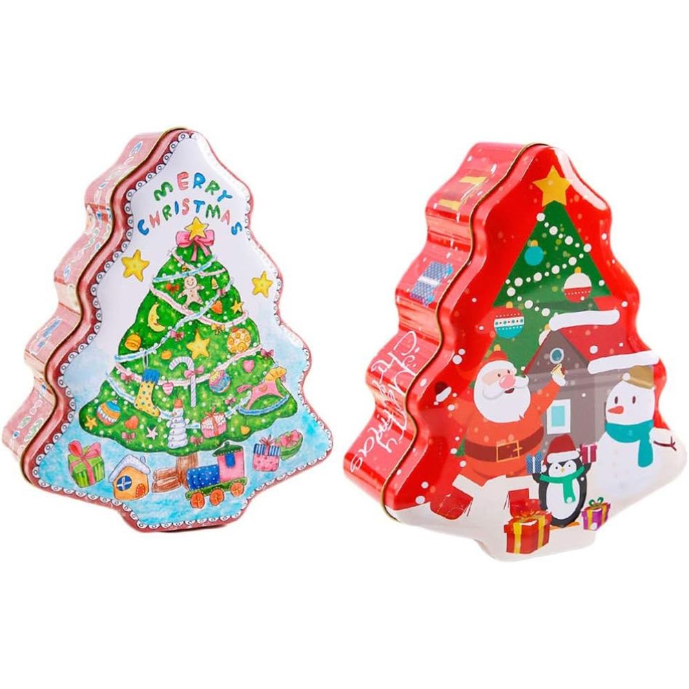 Christmas Tree-Shape Tin Box Cookie Candy Storage Containers For Holiday Decorative