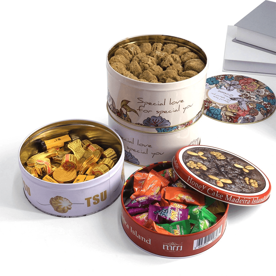 High quality food grade round cookie candy tin box for food storage