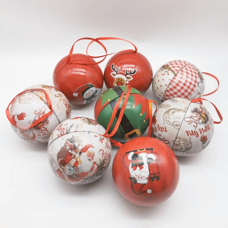 Christmas ball shape metal candy tin can chocolate gift tin container
