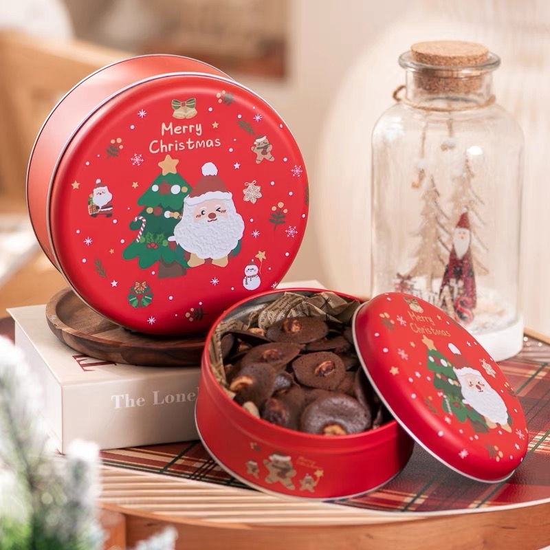 Round Metal Christmas Tins Empty Christmas Cookie Jar for Gift Giving Holiday Party Favors