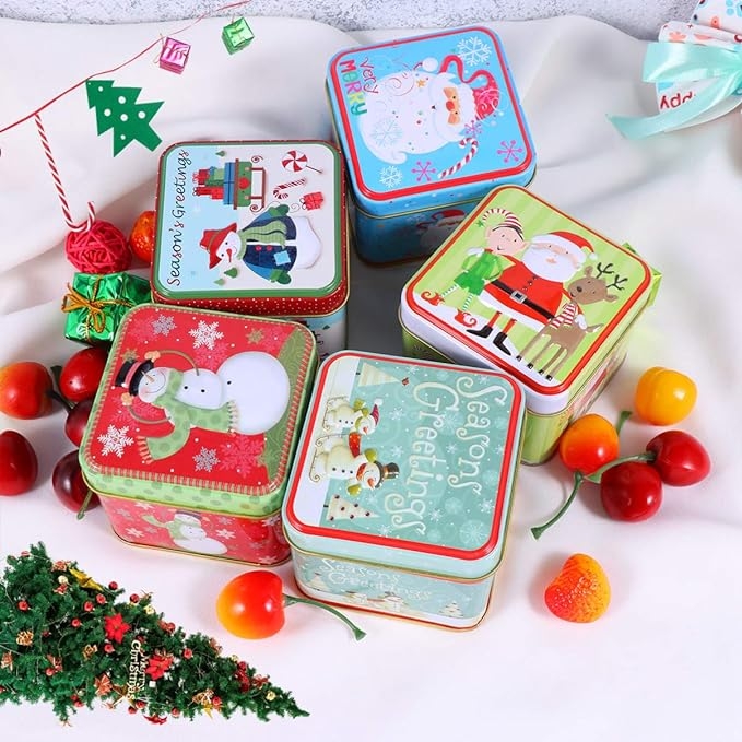 New arrival Christmas square cookie candy tin container gifts tin box