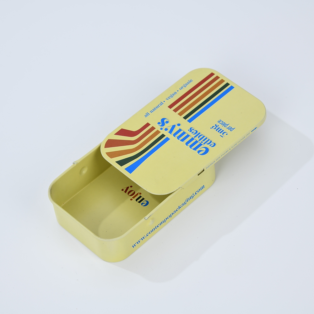 Child Resistant Sliding Metal Tin Box with Custom Embossing Color Tin Packaging Case CR Tin Can