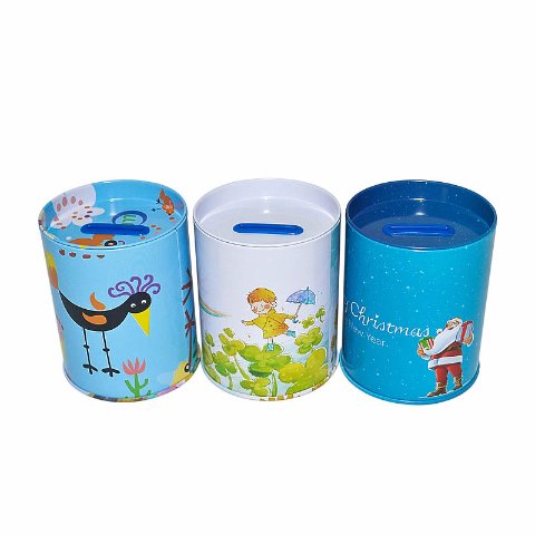 Factory Custom Print Round Piggy Bank Coin Tin Can
