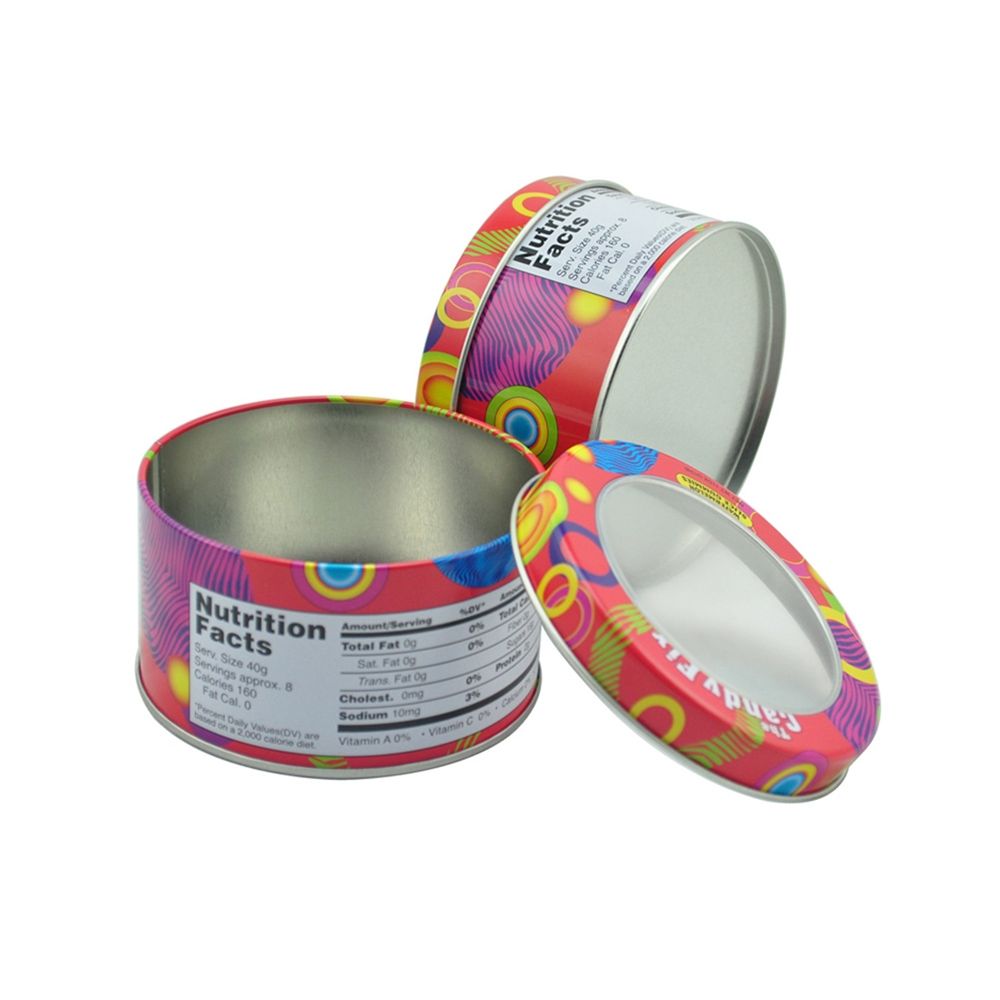 Food safe wholesale candy nuts gift tin container with pvc window for food storage