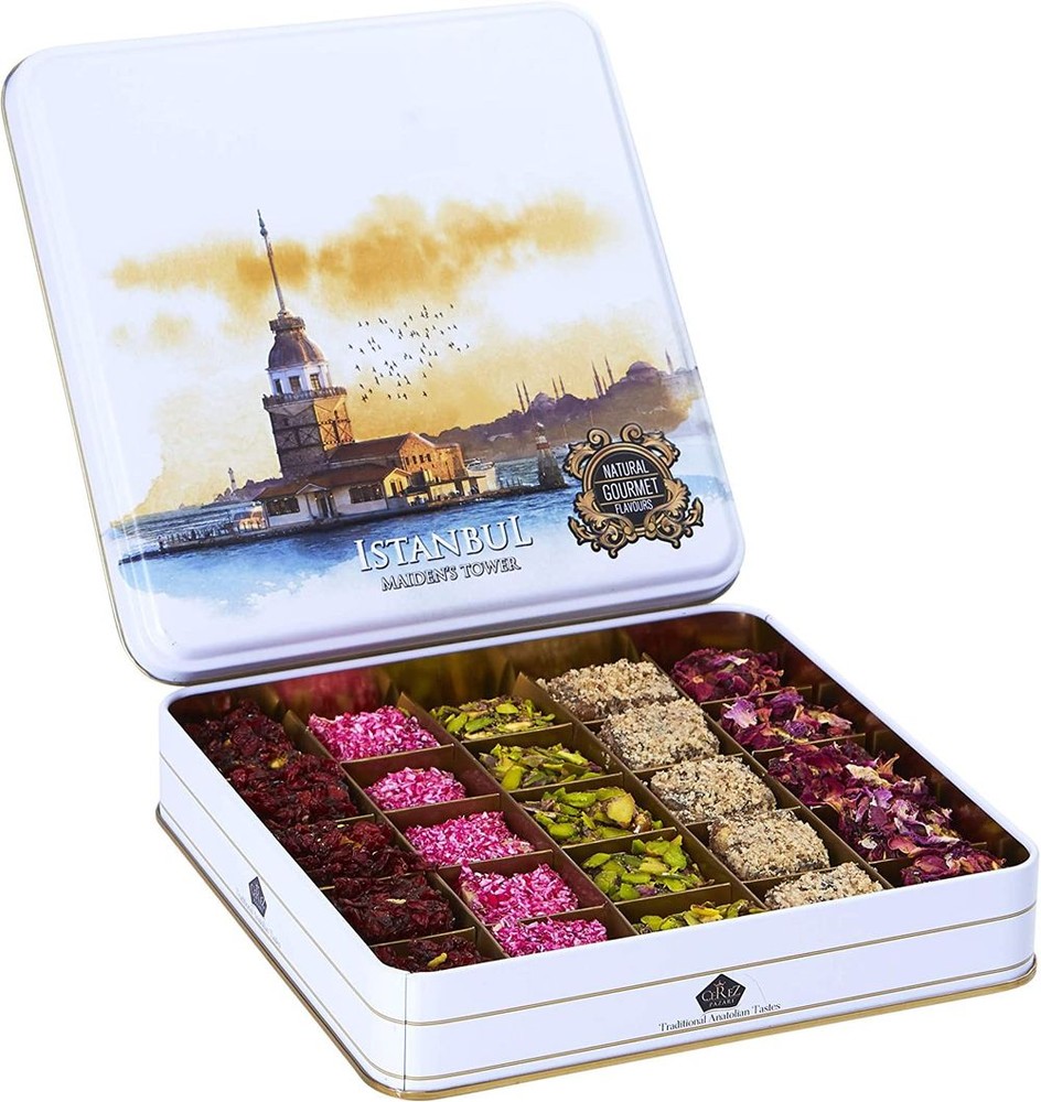 Wholesale square shape cookie sweet baklava tin box with custom printing