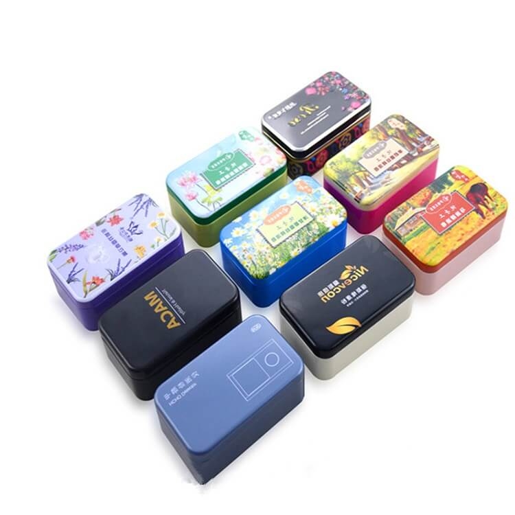 Small Metal Tin Box with Hinged Lids Mini Small Empty Container Portable Case for Soap Mint Cookie