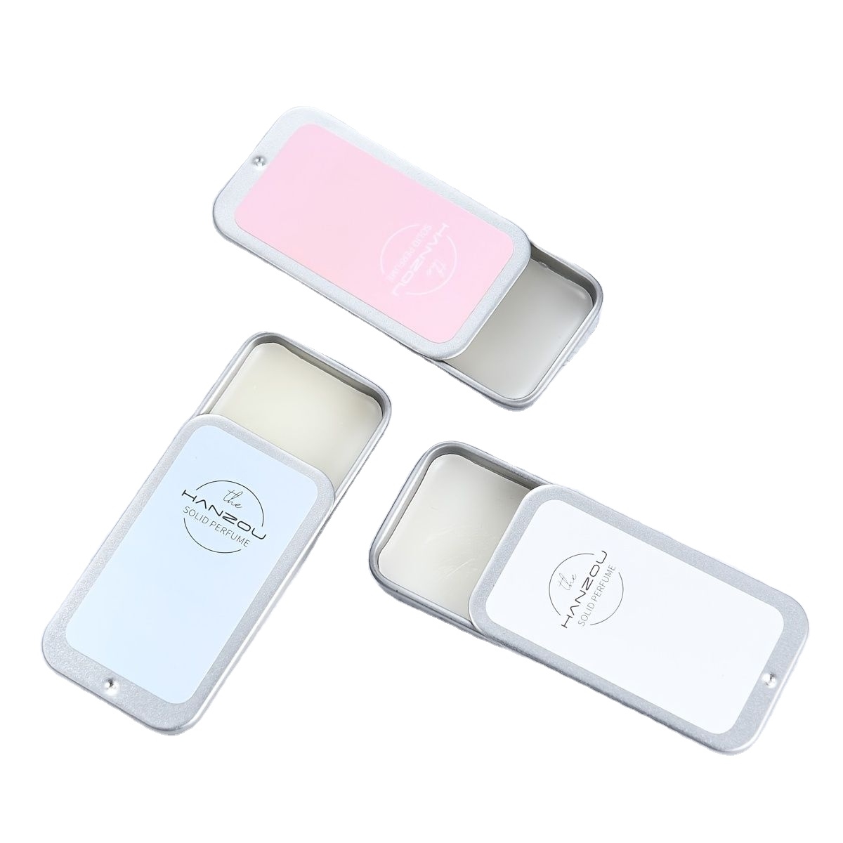Wholesale free sample metal solid cologne perfume slide tin box lip balm cosmetic tin containers
