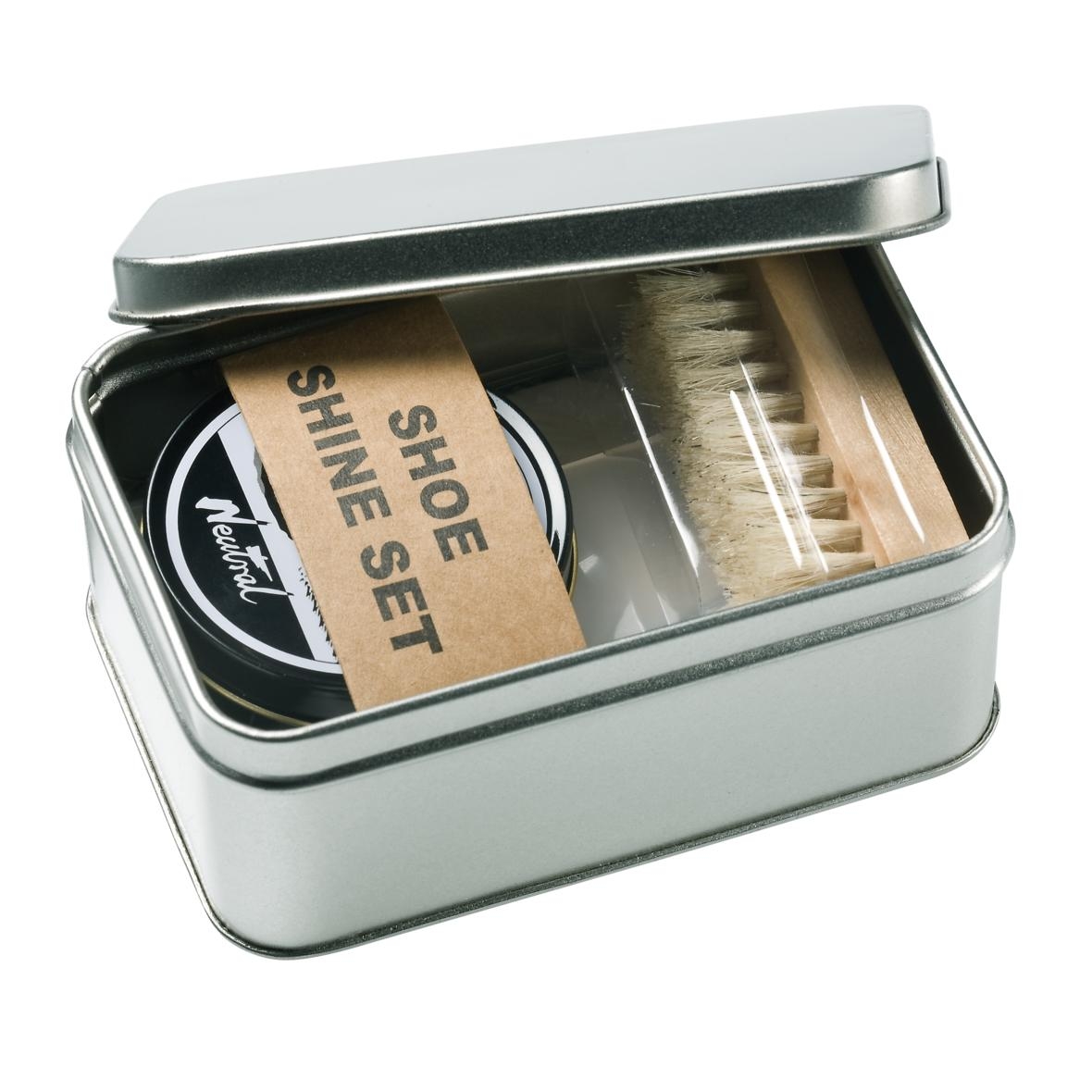 Custom rectangular metal box for shoe shine set