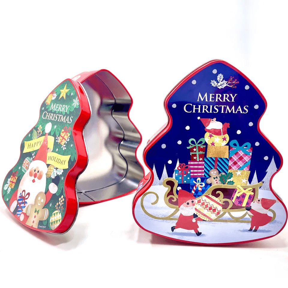 Christmas tree shaped metal candy chocolate cookie tin box decoration gift tin boxes