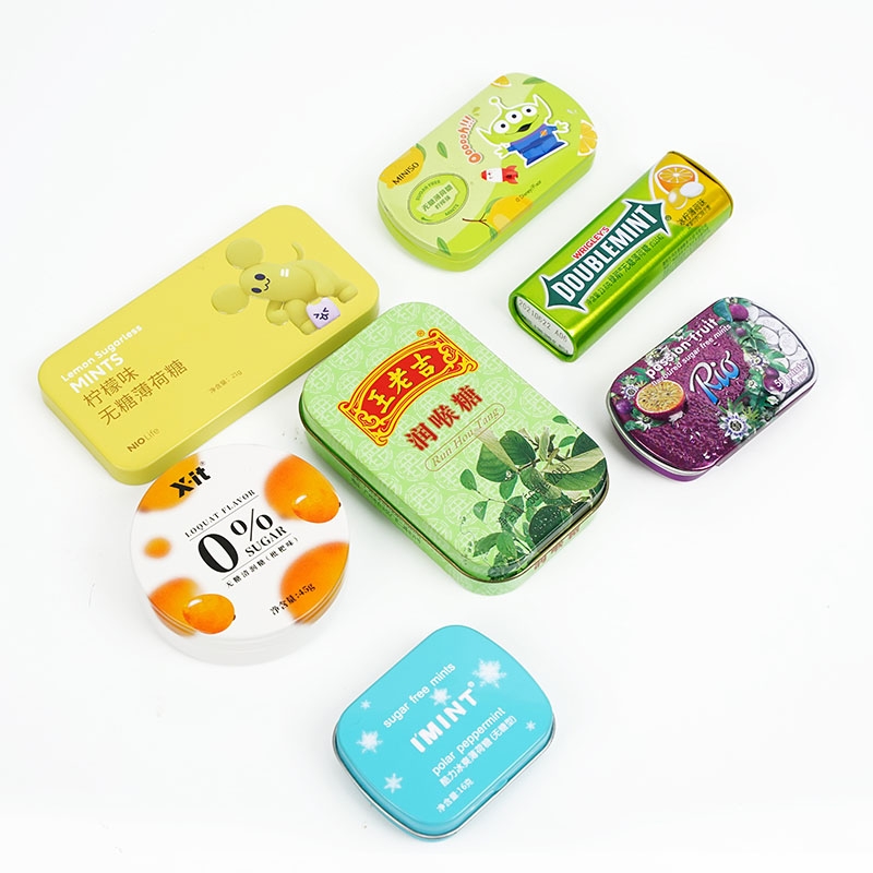 High Quality Food Grade Custom Metal Cans Mint Packaging Small Rectangle Candy Sliding Tin Box Square Box Chewing Gum Tin