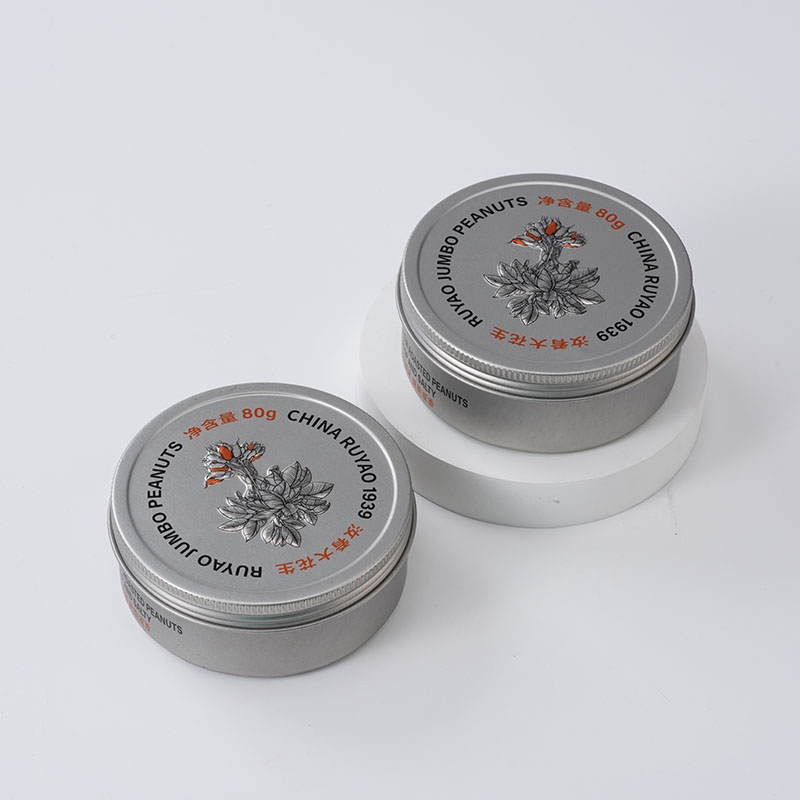 Wholesale Food Grade 80g Airtight Round Shape Aluminum Peanuts Tin Can with Screw Lids for Candy Food Storage