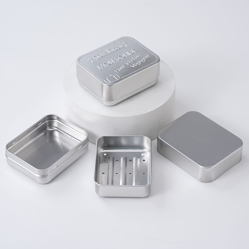Custom Embossed Logo Rectangle Metal Soap Travel Tin Box Aluminum Soap Holder with Draining Tray