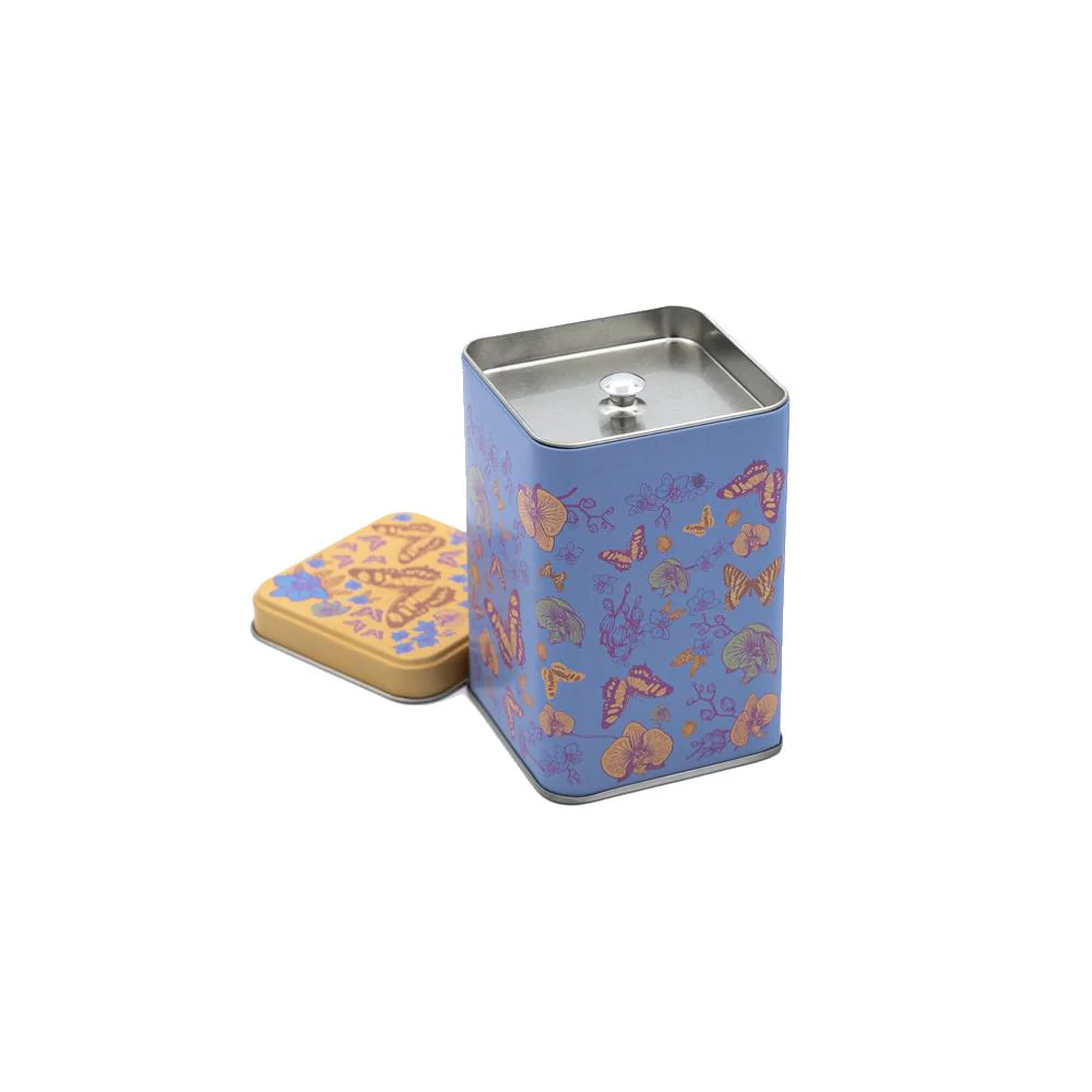 Custom printed luxury square shape tea tin can with double lids
