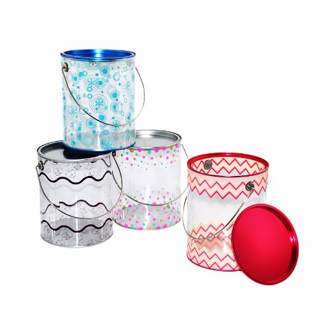 Hot sale tin package plastic candy/cookie/food bulk with metal handle custom PET cans